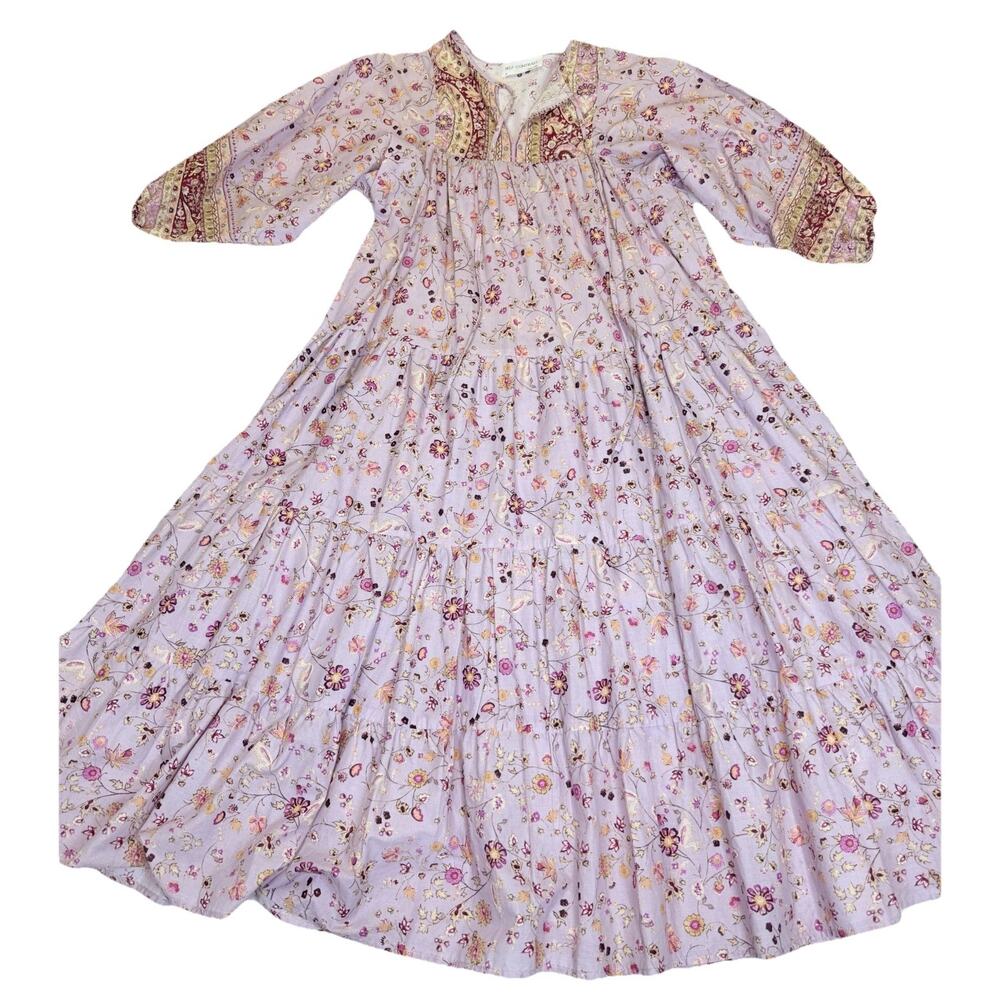 Anthropologie Self Contrast Midi Dress Women’s Sz M Cotton Floral Peasant USA - Picture 8 of 12